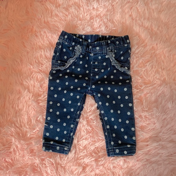 Cat & Jack jeans. Color: Blue Jeans w/ White Polka Dots. Size: 0-3 month. - Picture 2 of 5